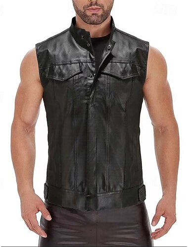  Ανδρικά Veste Gilet Γιλέκο από συνθετικό δέρμα ΕΞΩΤΕΡΙΚΟΥ ΧΩΡΟΥ Καθημερινά Μοντέρνα Καθημερινό Άνοιξη Φθινόπωρο Τσέπη Ψεύτικο Δέρμα Άνετο Σκέτο Φερμουάρ Όρθιος Γιακάς Κανονικό Μαύρο Γιλέκο
