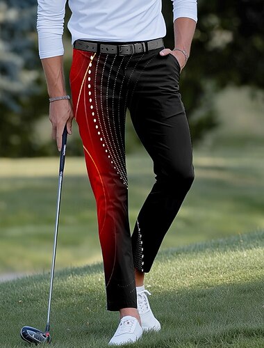  Herr Lutning Vågiga Kostymbyxor Golfbyxor Långbyxor Medium Midja Ledigt Utomhussport Slim fit-byxor med fickor Vår Höst 3D-tryck Rubinrött Blå Purpur