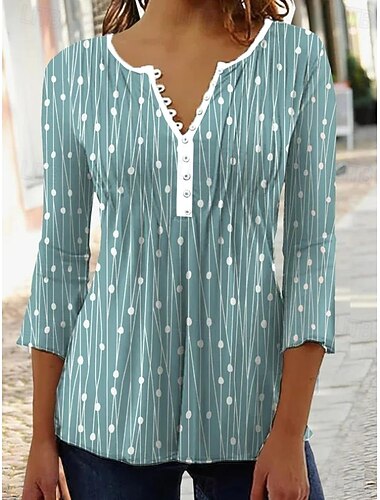  Dámské Halenka Grafika Puntíky Elegantní stylové Moderní 3/4 délka rukávu Volánkový rukáv Do V Běžné topy Práce Denní Dovolená Nabírané šaty Knoflíky Rubínově červená Vodní modrá Trávová zelená Šedá
