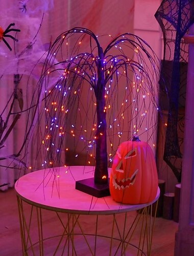  lampki choinkowe na Halloween, sztuczne lampki nocne LED z wierzby, USB &zasilane bateryjnie, regulowane gałęzie, dekoracja stołu na Halloween do domowego pomieszczenia imprezowego