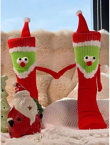  Grappige cartoonkerstsokken voor dames - gezellige rode en groene warme sokken in kerststijl voor een feestje of als cadeau