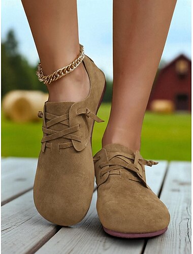  Lässige braune Barfuß-Schnürschuhe für Damen – leichte, weite Schuhe für Spaziergänge auf dem Land, braun und für den Alltag