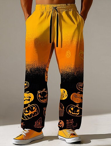  Halloween Муж. Тыква Костюмы на Хэллоуин Штаны Мешковатые брюки Повседневные брюки Нормальная Темный готический стиль Праздники Эластичный шнурок на талии Брюки из льняной ткани с карманами