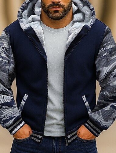  Per uomo Felpa con cappuccio Felpa con cappuccio a zip intera Felpa con cappuccio in pile Felpa con cappuccio foderata in pile Blu marino Grigio chiaro Grigio scuro Con Cappuccio Semplice Patchwork