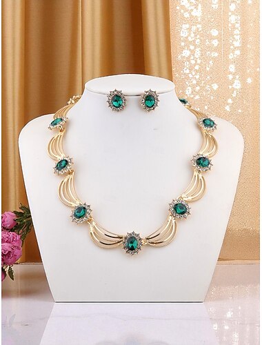  set di gioielli da festa Gatsby da donna: collana e orecchini in cristallo verde placcato oro con stile art déco vintage anni '20 per costumi retrò ed eventi serali