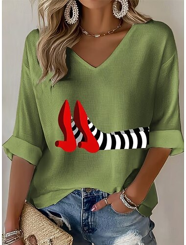  Χαλοουίν Γυναικείο Boho T-shirt Γραφικό Κολοκύθα Κομψό Vintage Μόδα Μισό Μανίκι Λαιμόκοψη V Κανονικά Τόπ Καθημερινά Εξόδους Σαββατοκύριακου Μαύρη Λευκή Πορτοκαλί Πράσινη Γκρι Καλοκαίρι Άνοιξη