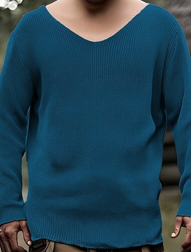  Homme Pull Pull décontracté Pull Tricoté Côtelé Crochet Tricoter Tunique Tricoté Uni Col en V Mode Occasionnel Vacances Tenue quotidienne Vêtement Tenue Automne Hiver Noir Bleu S M L