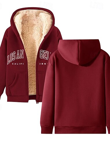  Per uomo Felpa con cappuccio Felpa con cappuccio a zip intera Felpe con cappuccio e zip Giacca in Pile Felpa con cappuccio in pile Nero Vino Rosso Verde Cachi Con Cappuccio Lettera Tasca Stampato