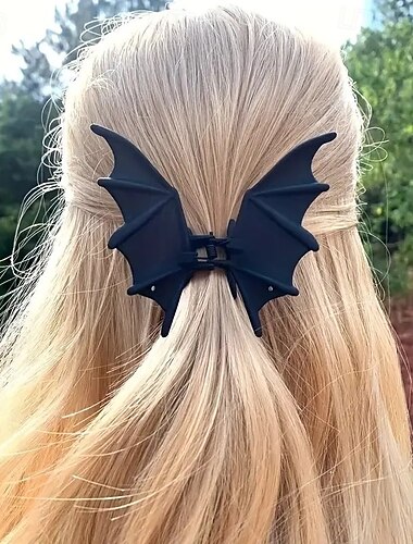  2 fermagli per capelli a forma di pipistrello per Halloween, accessori per coda di cavallo in metallo con ali di pipistrello in stile punk gotico per donna, in plastica resistente, perfetti per feste