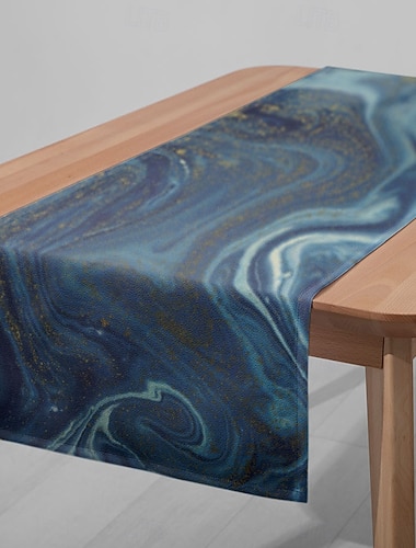  1PC Chemin de table en rendu bleu - Nappe rectangulaire imprimée numériquement pour restaurant banquet décoration de mariage (33x180cm/13x70.5in)