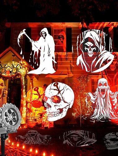  1 pz luce di proiezione stereoscopica ad alta luminosità per esterni di Halloween, luce da parete con spina a terra, luce decorativa verticale per atmosfera da festival, spina USA/UE/UK/AU