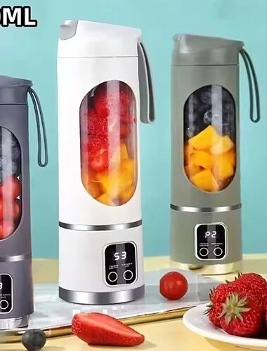  新しい家庭用充電式ミニクラッシュアイス電動ジューサー、強力なモーター、450ml大容量デジタルディスプレイジュースカップ