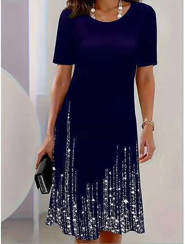  Dámské midi šaty elegantní večírek s kulatým výstřihem a krátkým rukávem, tričko, šaty s tričky, volné šaty, ležérní formální denní střih, květinový vzor, abstraktní, krátký rukáv, kulatý výstřih,