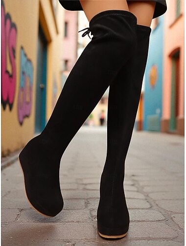  beige suède overknee sleehaklaarzen voor dames – comfortabele platform winterschoenen voor streetstyle en casual dagelijks gebruik