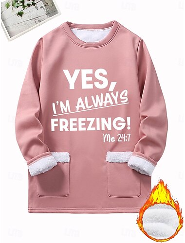  Γυναικεία Φούτερ πουλόβερ Pullover Γραφική Γράμμα Ζεστό Μοντέρνα Καθημερινό Μακρυμάνικο Στρογγυλή Ψηλή Λαιμόκοψη Στρογγυλή Λαιμόκοψη Μακριές μπλούζες Δρόμος Καθημερινή Ένδυση Τσέπη Στάμπα