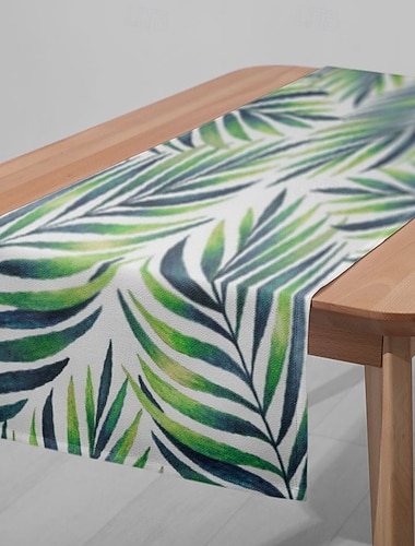  1PC Chemin de table en feuilles de plantes vertes - Nappe rectangulaire imprimée numériquement pour restaurant banquet décoration de fête de jardin (33x180cm/13x70.5in)
