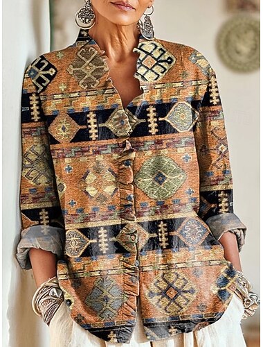  Női Boho ing Virágos Elegáns Csehország Aktív Hosszú ujj V-alakú Munka Napi Szabadság Fodrozott Arcpír rózsaszín Bíbor Barna Lóhere Khakizöld Tavasz Ősz