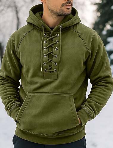  Hombre Sudadera Negro Verde Ejército Gris Con Capucha Plano Correa Bolsillo delantero Deporte Diario Festivos Ropa de calle Básico Casual Invierno Primavera & Otoño Ropa Sudaderas con capucha