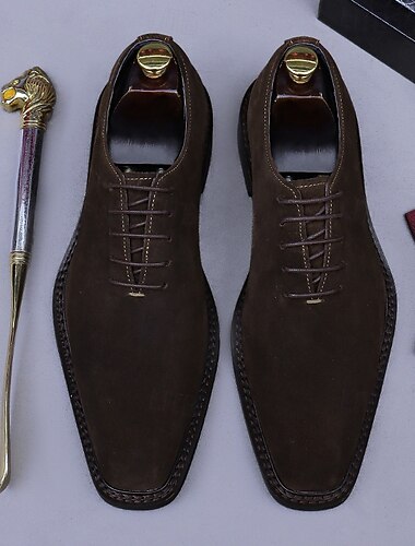 Heren suède Oxford schoenen - echt koeienhuid zakelijke formele veterschoenen voor klassieke kantoorkleding