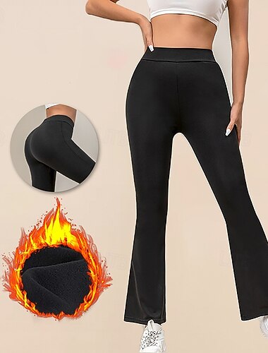  Damskie rozkloszowane legginsy Leginsy do jogi z polaru Wysoka talia Siłownia Obuwie sportowe Pilates Doły Jednokolorowe Czarny Zima Sport Odzież sportowa