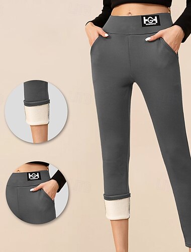  Damskie Spodnie Sherpa Ciepłe, grube legginsy zimowe Podszyte polarem Wysoka talia Siłownia Obuwie sportowe Pilates Doły Jednokolorowe Czarny Szary Zima Sport Odzież sportowa