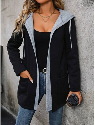  Γυναικεία Casual Jacket Μπουφάν με κουκούλα Άνετο Αναπνέει Κουρελού Καθημερινό Σκέτο Διακοπές Δρόμος Causal Καθημερινά Ρούχα Ανοικτό Μπροστά Κανονικό ΦΟΥΤΕΡ με ΚΟΥΚΟΥΛΑ Κανονικό Μακρυμάνικο