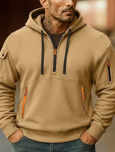  Herren Kapuzensweatshirt Kord Viertelreißverschluss Kapuzensweatshirt Fleece Kapuzensweatshirt Taktischer Kapuzensweatshirt Schwarz Weiß Rote Blau Khaki Mit Kapuze Einfach Reißverschluss Sport