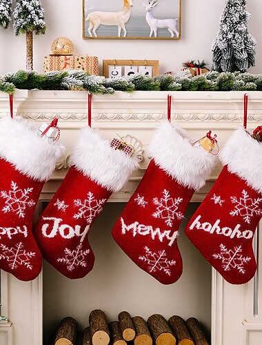  Bas de Noël de luxe en peluche rouge, sac cadeau pour enfants, cadeaux, rangement de bonbons, cheminée, fête de Noël, décoration saisonnière, accessoire