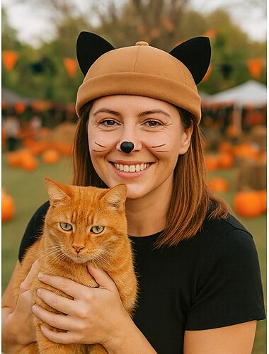  Women's Halloween Cat Ear Hat – Cute Cosplay Costume Cap with Adjustable Strap, Soft Fabric Kitty Ear Design for Party, Festival and Dress Up
