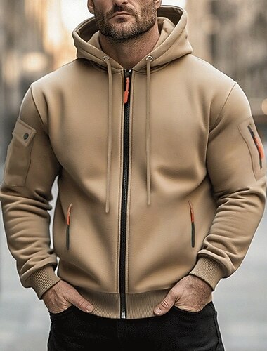  Pánské Kapuce Mikina s kapucí na zip Taktická mikina s kapucí Černá Námořnická modř Velbloudí Světle šedá Tmavě šedá Kapuce Bez vzoru Zip Sporty a outdoor Ležérní Denní Šik ven Chladný Sportovn