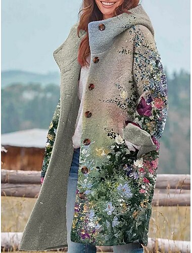  Dámské Zimní bunda Fleecová bunda Kabát Zahřívací Prodyšné Kapsy Knoflíky Tisk Aktivní Denní Na běžné nošení Květinový Dovolená ulice Denní Jednořadé Dlouhé Mikina Běžný Dlouhý rukáv Svrchní oděvy