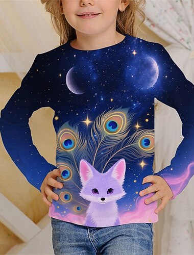  女の子 3D 動物 Tシャツ Ｔシャツ 長袖 春 秋 ファッション ベーシック 子供 4〜12年 クルーネック アウトドア カジュアル 日常 レギュラー