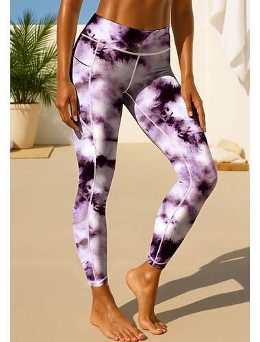  Mulheres Unisexo leggings de pilates Calças de fitness Leggings de Ginástica Bolsos Imposto de selo Bolsos laterais Pilates Academia Treino de Ginástica Calças Meia-calça Leggings Gráfico Tintura Tie