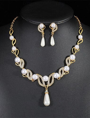  Set di Gioielli 2 Perla Cromo Orecchini Collana Per donna Elegante Vintage Moda Stile Vintage Classico Parure di gioielli Per Matrimonio Feste Ospite di nozze