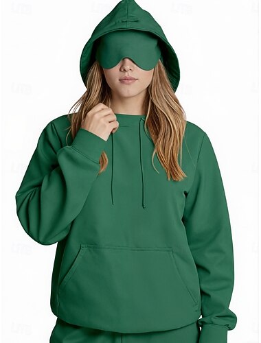  Mulheres Pulôver Moletom Com Capuz Tecido Casual Manga Longa Com Capuz Tops regulares Rua Dia a Dia Bolsos Preto Rosa Marron Verde Cinzento Escuro Outono Inverno