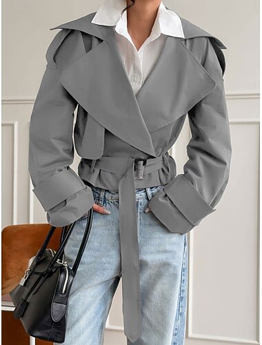  Γυναικεία Casual Jacket Καμπαρντίνα Άνετο Αναπνέει Με Κορδόνια Καθημερινό Σκέτο Διακοπές Δρόμος Causal Καθημερινά Ρούχα Ανοικτό Μπροστά Κοντό Απορρίπτω Κανονικό Μακρυμάνικο Εξωτερικά ενδύματα