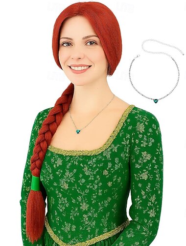  女性用赤オレンジ編み込みウィッグ プリンセスコスチューム ハロウィンパーティー ファンタジーコスプレ