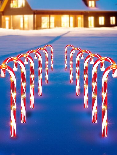  10er Pack Weihnachts-LED Zuckerstangenlichter Weihnachtsweg Markerlichter Außen Dekorationen Stehleuchten mit 8 Beleuchtungsmodi super hell für Gehweg Patio Garten Rasen Dekor