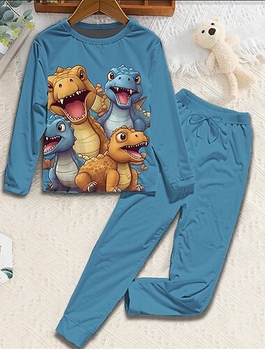  Ragazzi 3D Dinosauro Set Pigiama Set Pigiama Maglietta & Pantaloni Manica Lunga Stampa 3D Autunno Inverno Attivo Essenziale Bambini Dai 4 anni in su Girocollo Casa Quotidiano Vestibilità regolare