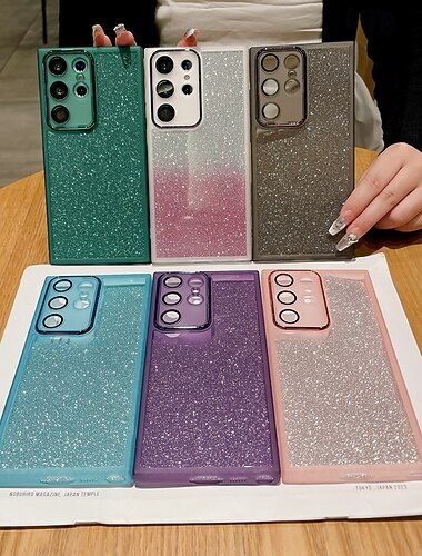  puhelin Etui Käyttötarkoitus Samsung Galaxy S25 S25-reuna S24 S24 FE S23 Ultra Plus S22 Plus Ultra A55 5G A35 5G A25 A15 Takakuori Bling Glitter Shiny Iskunkestävä Väri kaltevuus Silikoni