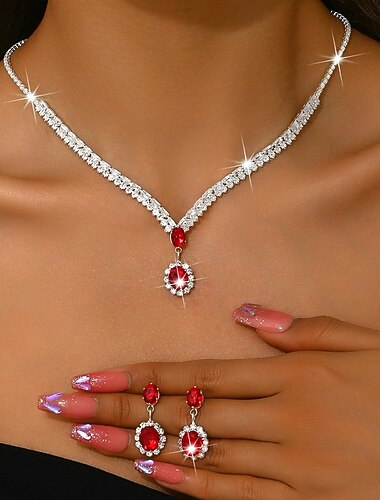  Set di Gioielli 3 Pezzi Strass Cromo Orecchini Collana Per donna Elegante Vintage Delicato Geometrico Geometrico Parure di gioielli Per Matrimonio Feste Ospite di nozze
