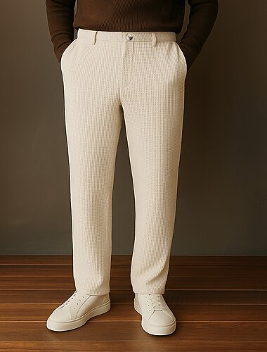  Hombre Waffle pantalones de traje Pantalones pantalones Pantalones de traje Bolsillo delantero Plano Comodidad Longitud de la rodilla Boda Exterior Negocio Vacaciones Moda Caqui Rígido