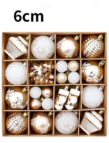  42 stk. julekuler i juletre, 6 cm/2,36 tommer julepynt, burgunderfargede og gullfargede kulesett til juletreoppheng