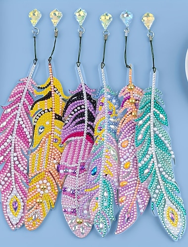  Lot de 6 marque-pages en plumes fantaisistes - motifs uniques de peinture au diamant irrégulier, kit de bricolage sur le thème des animaux avec des instructions faciles à suivre, parfait pour les