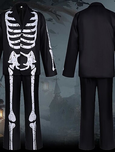  スケルトン スカル ハロウィン コート パンツ コスプレ衣装 怖いコスチューム 成人 男性用 ハロウィーン マスカレード 性能 パーティー マスカレード 簡単なハロウィンコスチューム ドレスアップ