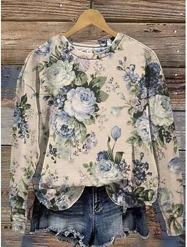  Per donna Felpa Pullover Floreale Grafico Caldo Attivo Vintage Manica Lunga Girocollo Top Regolari Streetwear Abbigliamento Quotidiano Casuale Stampato Giallo Rosa Rosso Blu Beige Primavera Autunno