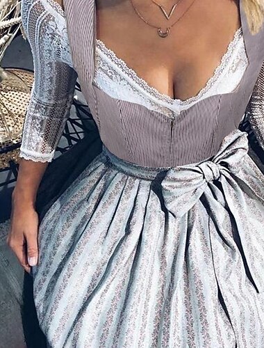  Oktoberfest Robe Dirndl Robes traditionnelles Femme de ménage Bavarois Allemand Prairies Femmes Tissu de style traditionnel Robe Tablier Sans chemisier