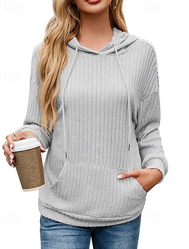  Γυναικεία Φούτερ πουλόβερ με κουκούλα και πουλόβερ Σκέτο Κομψό στυλ street Καθημερινό Μακρυμάνικο Με Κουκούλα Κανονικά μπλουζάκια Δρόμος Αργίες Τσέπη