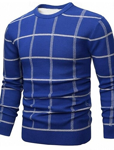  Homme Bloc de Couleur À carreaux Pull Tricots Col Rond Occasionnel Vacances Quotidien Impression 3D Garder au chaud manche longue Printemps Automne Hiver bleu marine Bleu Marron