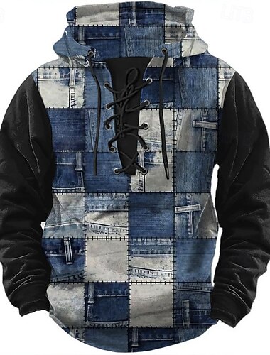  Per uomo Patchwork Felpe con cappuccio Moda Cool Manica Lunga Con Cappuccio Nero Blu Coulisse Autunno Inverno progettista